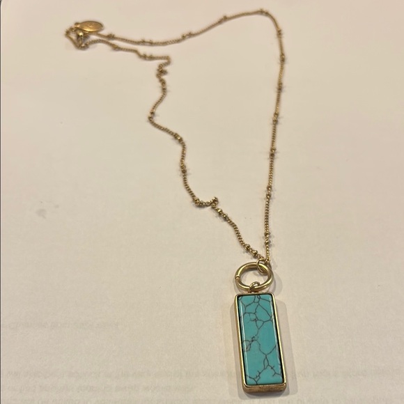 LOFT Blue and Gold Necklace with Turquoise Color Pendant - Picture 1 of 4